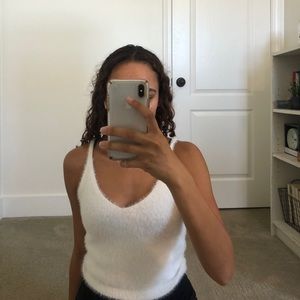 Fuzzy white tank top